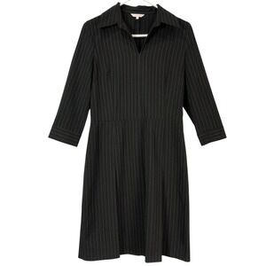Net City Women's Black Pinstripe Collared V-Neck Sheath Dress Size 8